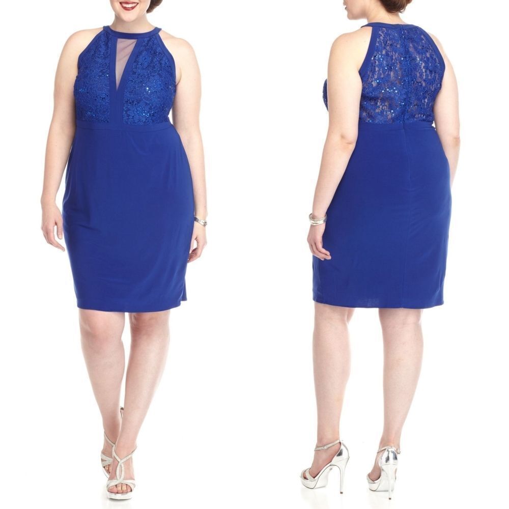 New! R&M RICHARDS Plus Size Women's Sequin Lace Cocktail Party Dress Size 14W